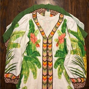 FARM Rio Tropical Long Sleeve Dress - Green and White